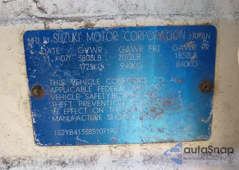 2008 Suzuki Sx4 Convenience/Touring from USA, damaged, VIN JS2YB413385107190